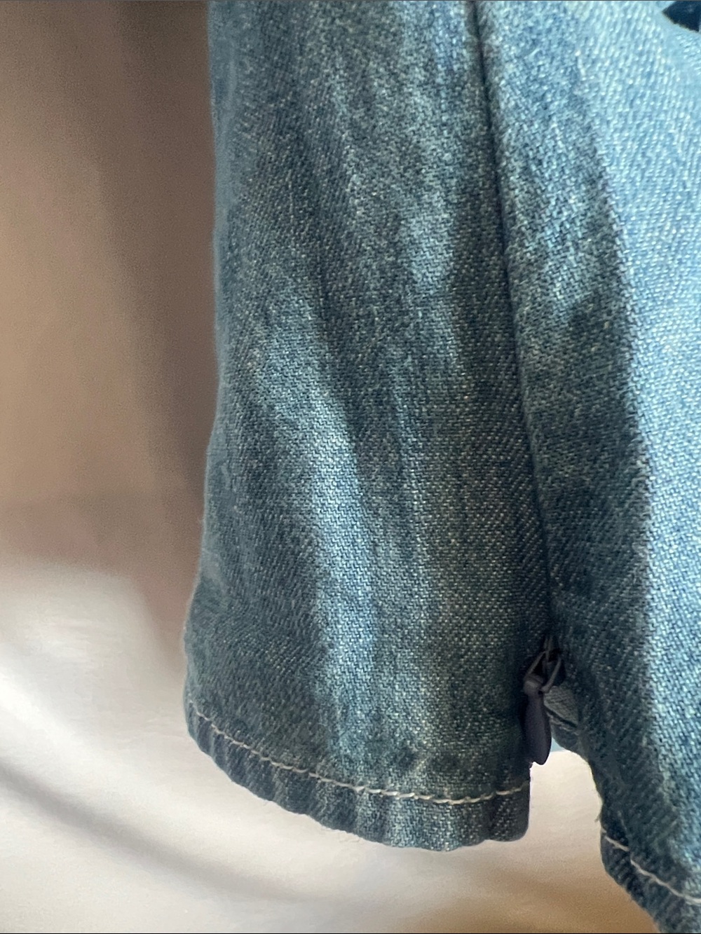 LOFT Light Blue Denim Puff-Sleeve Blouse with Sequin Detail - Picture 10 of 13
